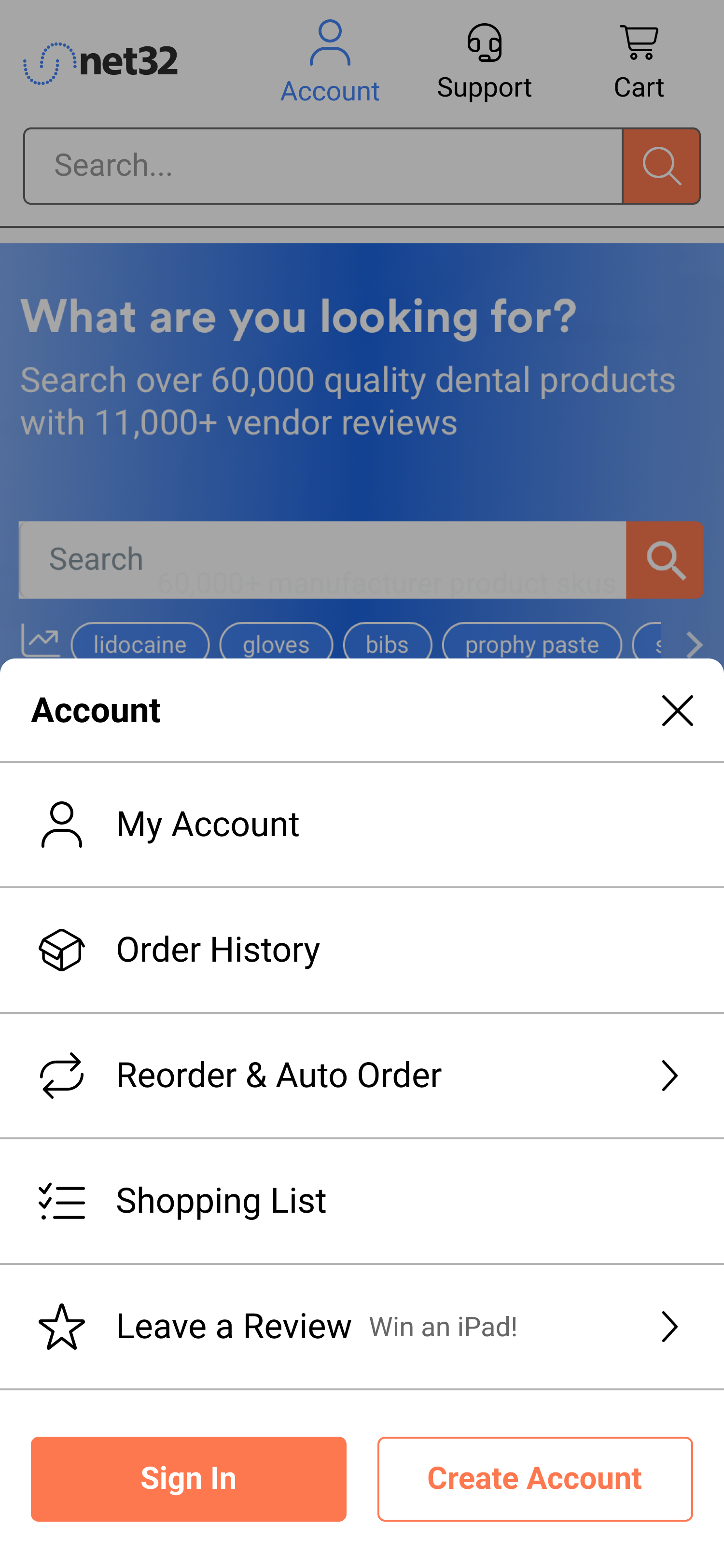 Net32 account section - order management